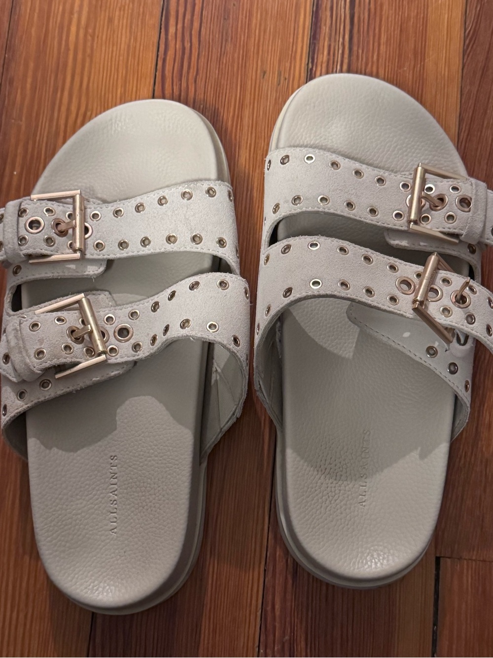 All saints KHAI TWO STRAP SUEDE EYELET SANDALS - Picture 5 of 6